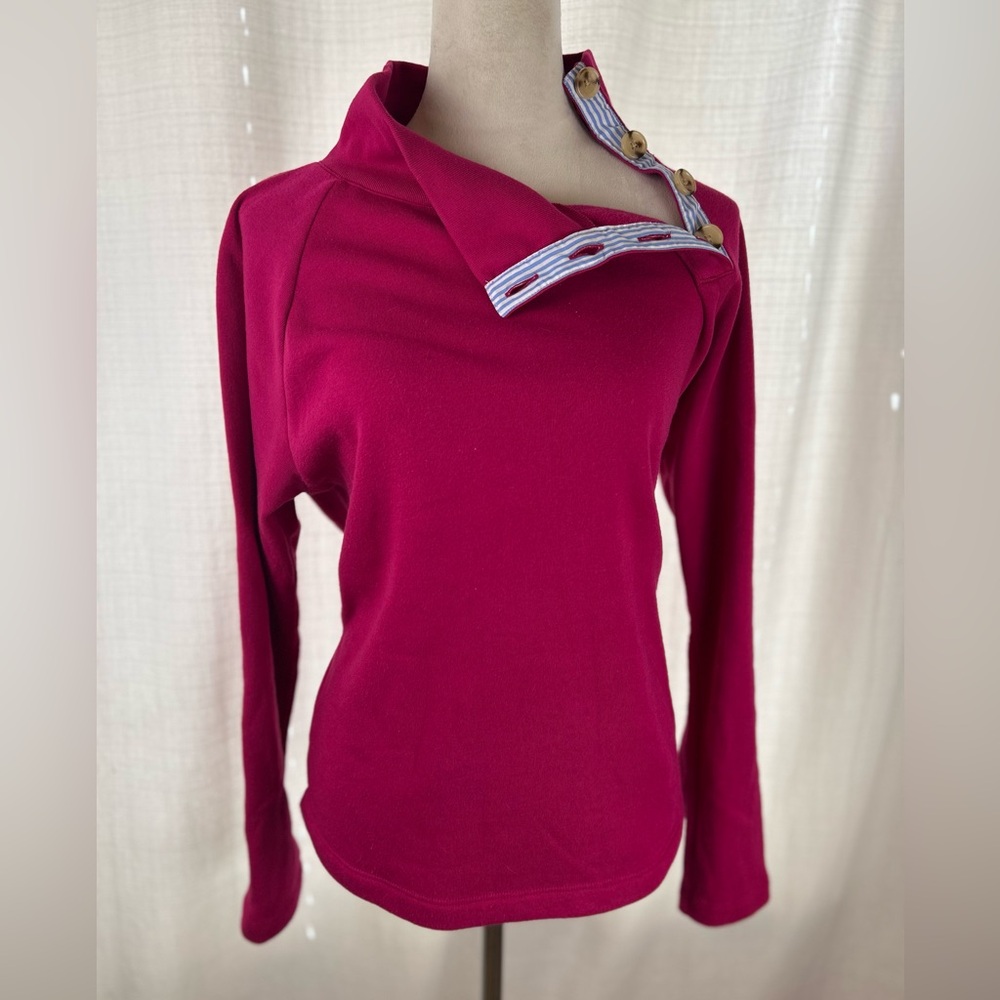 J. Crew Berry Wide Button-Collar Tunic Sweatshirt in Cloudspun Fleece. Size M